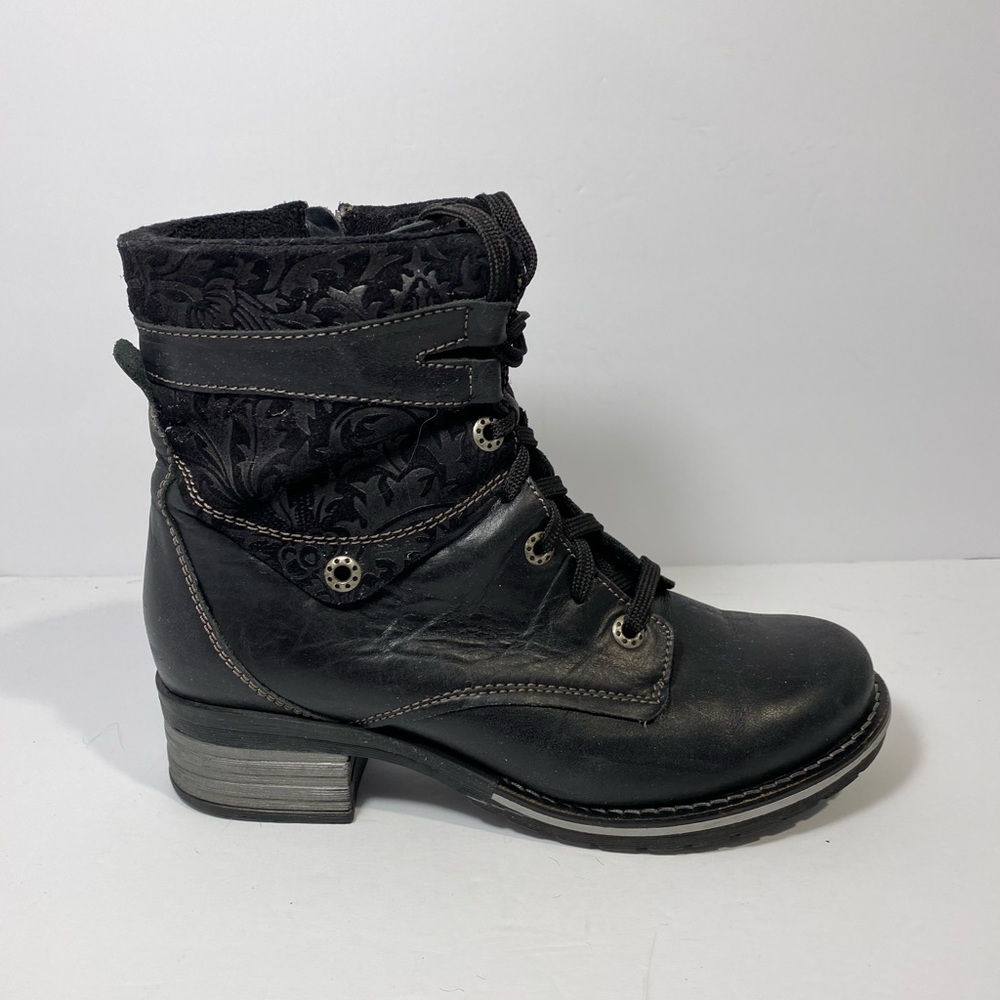 Womens Dromedaris Kara Size 8.5 US  39 EU Leather Boots Black Lace Up Ankle